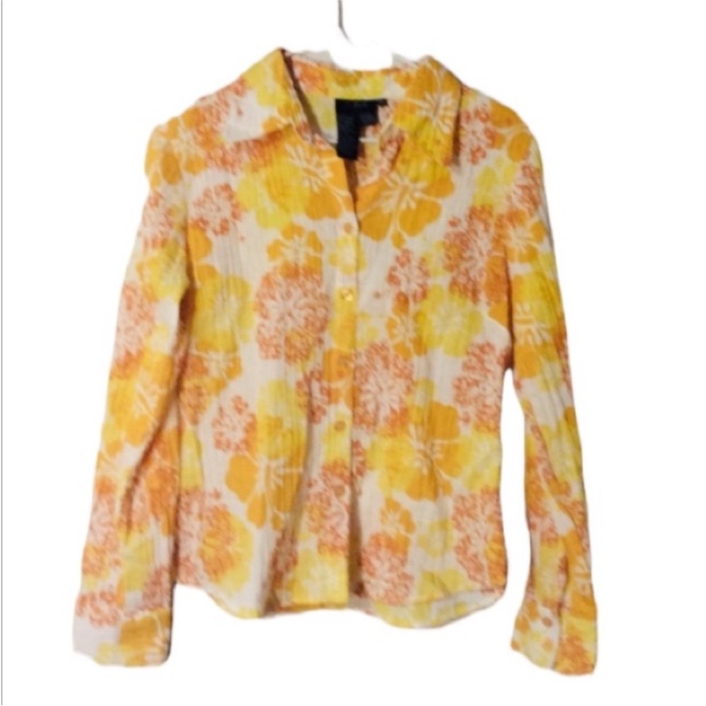 O.SHIRT Bright And Colorful YELLOW And ORANGE FLORAL Top Size 10P